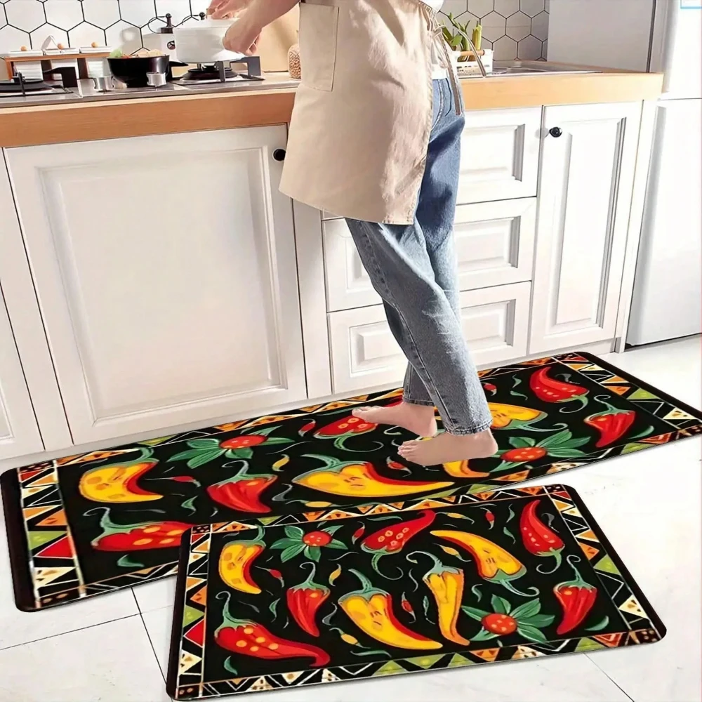 Küchenmatten-Set mit amerikanischem Chili-Muster, hochwertiger Heimdekor-Teppich für Schlafzimmer, Wohnzimmer, Waschküche, Fußmatte, Gangmatte
