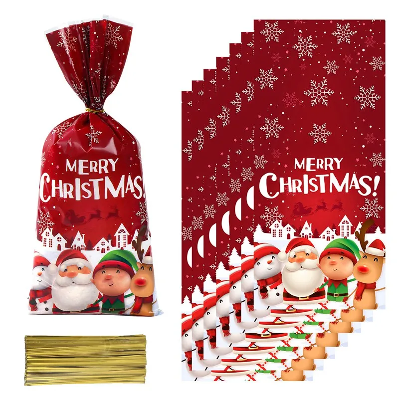 25/50/100pcs Christmas Gifts Candy Bag 2024 Cristmas Merry Christmas Decoration For Home Xmas Navidad Noel New Year Packing Bags