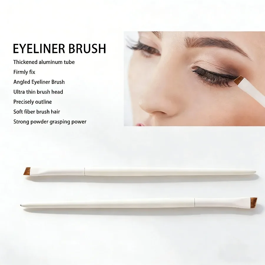 3pcs Ultra-Thin Eyeliner Brush Set – Fine Angled & Flat Eyebrow Brushes with Precision Detail Brush for Under-Eye Makeup, White