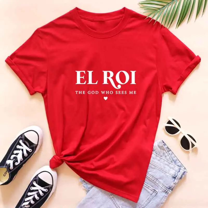 Camiseta El Roi, el Dios que me ve, camiseta religiosa con versículo bíblico para mujer, camiseta con la frase Jesús es Rey, ropa cristiana, ropa de calle cristiana