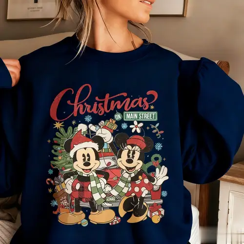 Imagen 2 del producto Disney Navidad Mickey Minnie estampado mujer cuello redondo sudadera suéter ropa de calle gráfica Casual invierno cálido pulóver Tops Y2k