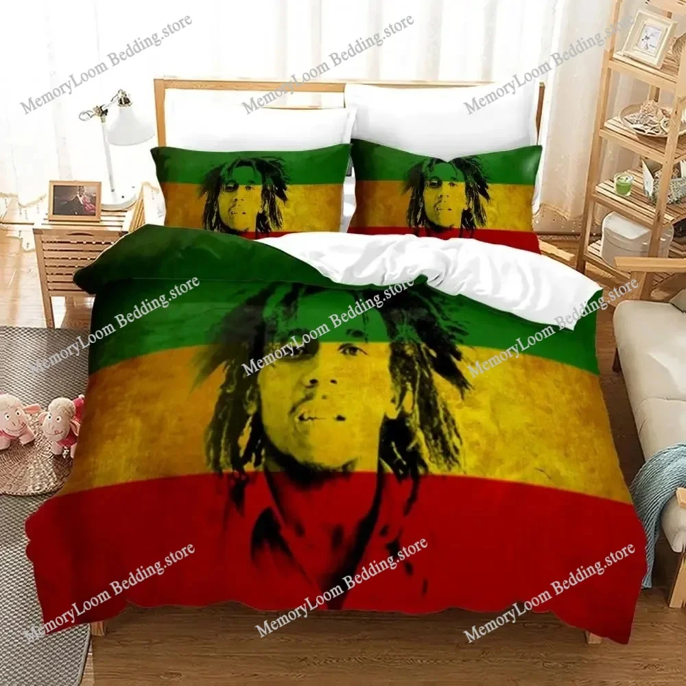 Singer Concert Stylish Legends Jamaica Bob Marley Bedding Set King/Queen Size Duvet Cover Pillowcase Cozy Home Textile Set