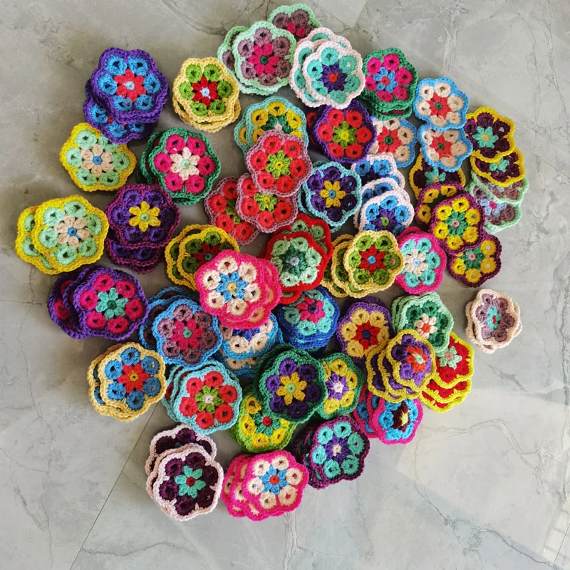 Decoration Crochet Doilies Handmade Crochet Cup Pad Multicolor Flowers   Coasters Round Table Mats 8cm Wool Clothes Patch 30pcs/