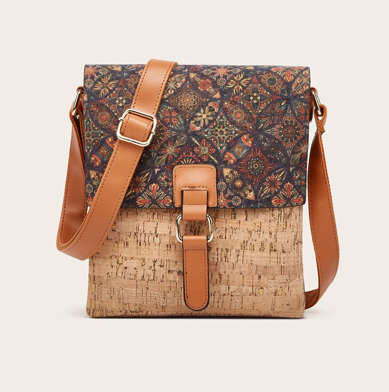 

Messenger Bag Women Retro Cork Leather Printing Vertical Model Flap Cover Hasp Shoulder Bags