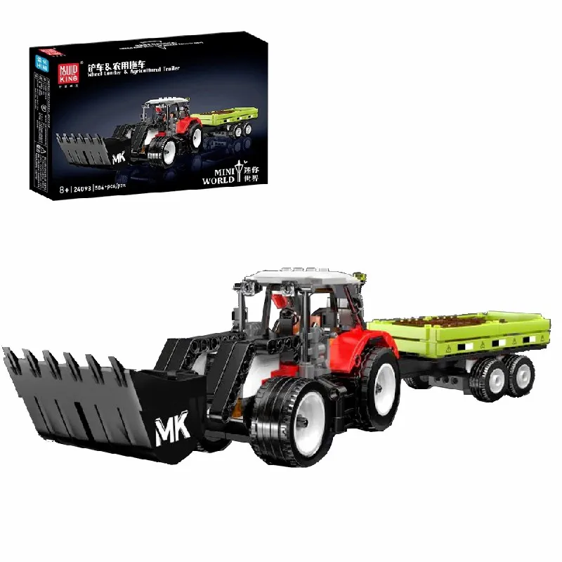 2in1 휠 로더 농업용 트레일러 빌딩 블록 기술 트랙터 조립 브릭 모델 키트 장난감 성인 어린이 선물 504PCS