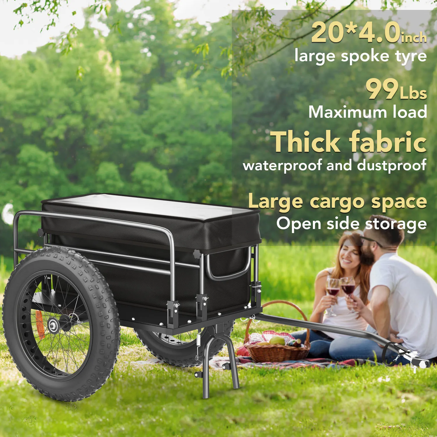 

Outdoor Transport 99 Lbs Bike Cargo 20 Inch Fat Tires Bike Trailer Bike Cargo Trailer