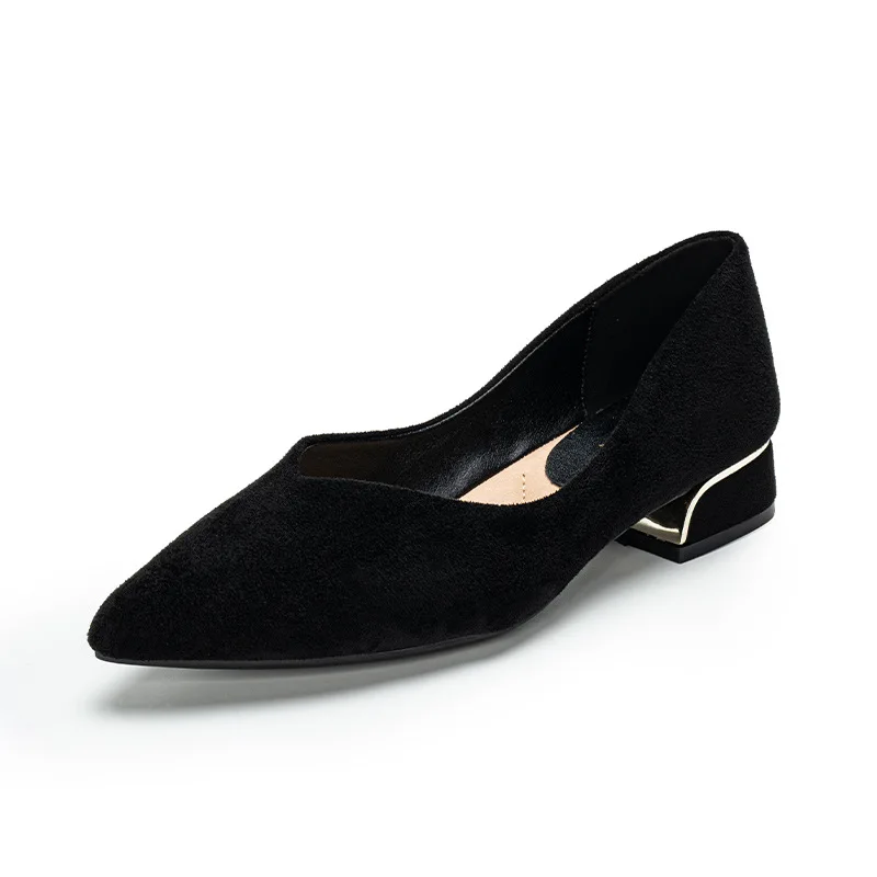 Women's Pointed Toe Simple Chunky Heel Suede Leather Shoes Plus Size Ladies Slip on Low Heel Dress Work Shoes