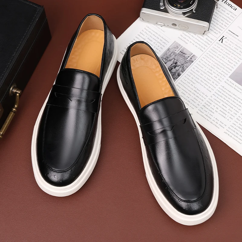 Black Men\'s Vulcanize Shoes Slip-On Brown Pu Leather Sneakers Shoes for Men with  Size 38-44