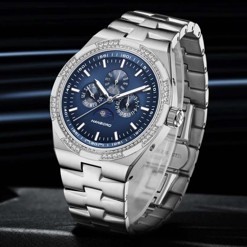 HANBORO Men's Multi functional Fully Automatic Mechanical Night Light Waterproof Watch