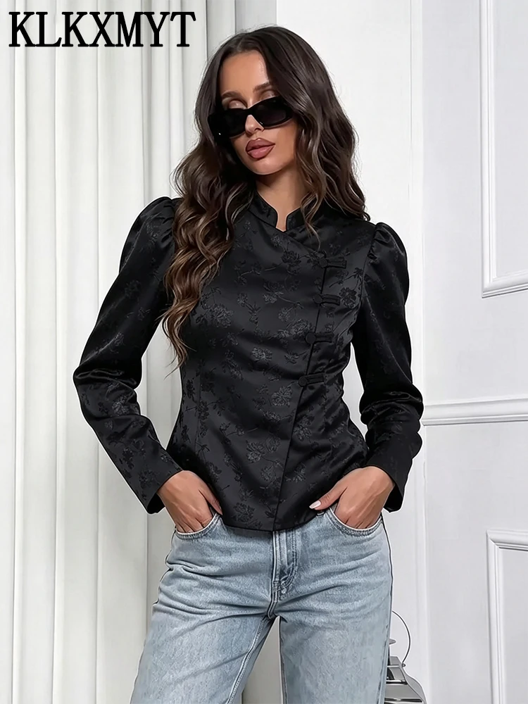 KLKXMYT Women's Jacquard Elegant Blazer Jacket Long Sleeve Rope Knot Buckle Blazers For Women 2026 Autumn Chic Casual Coats﻿ ﻿
