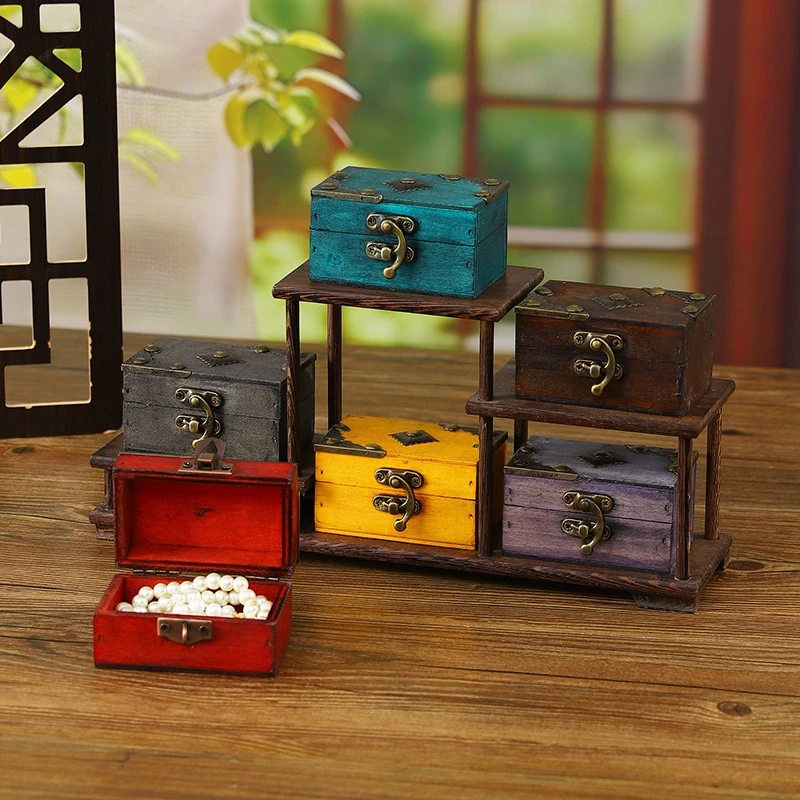 Vintage Wooden Storage Box with Lock Retro Jewelry Chest Treasure Case for Decor Escape Room and Dressing Table