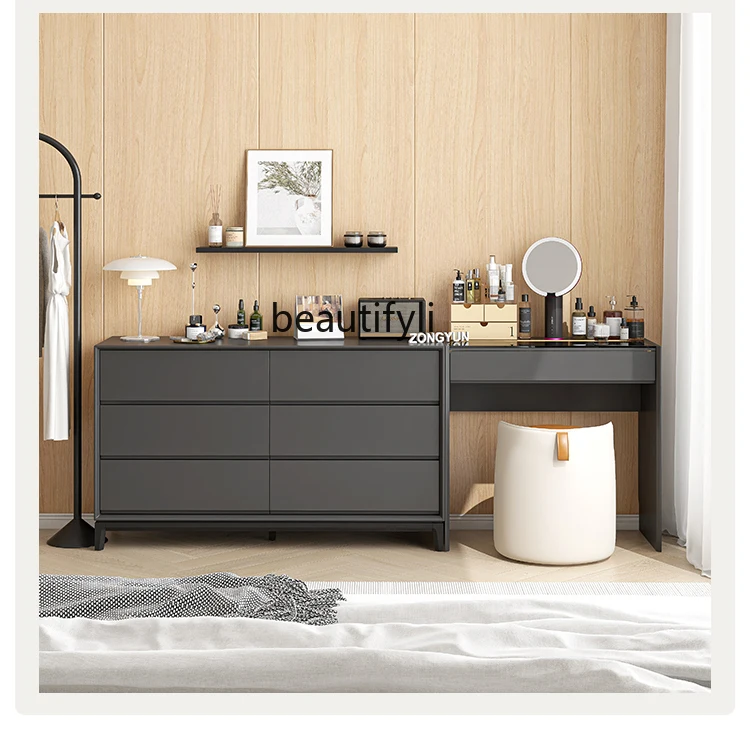 Minimalist Dresser Solid Wood with Ambience Light Makeup Table Dresser Locker Dresser Combination