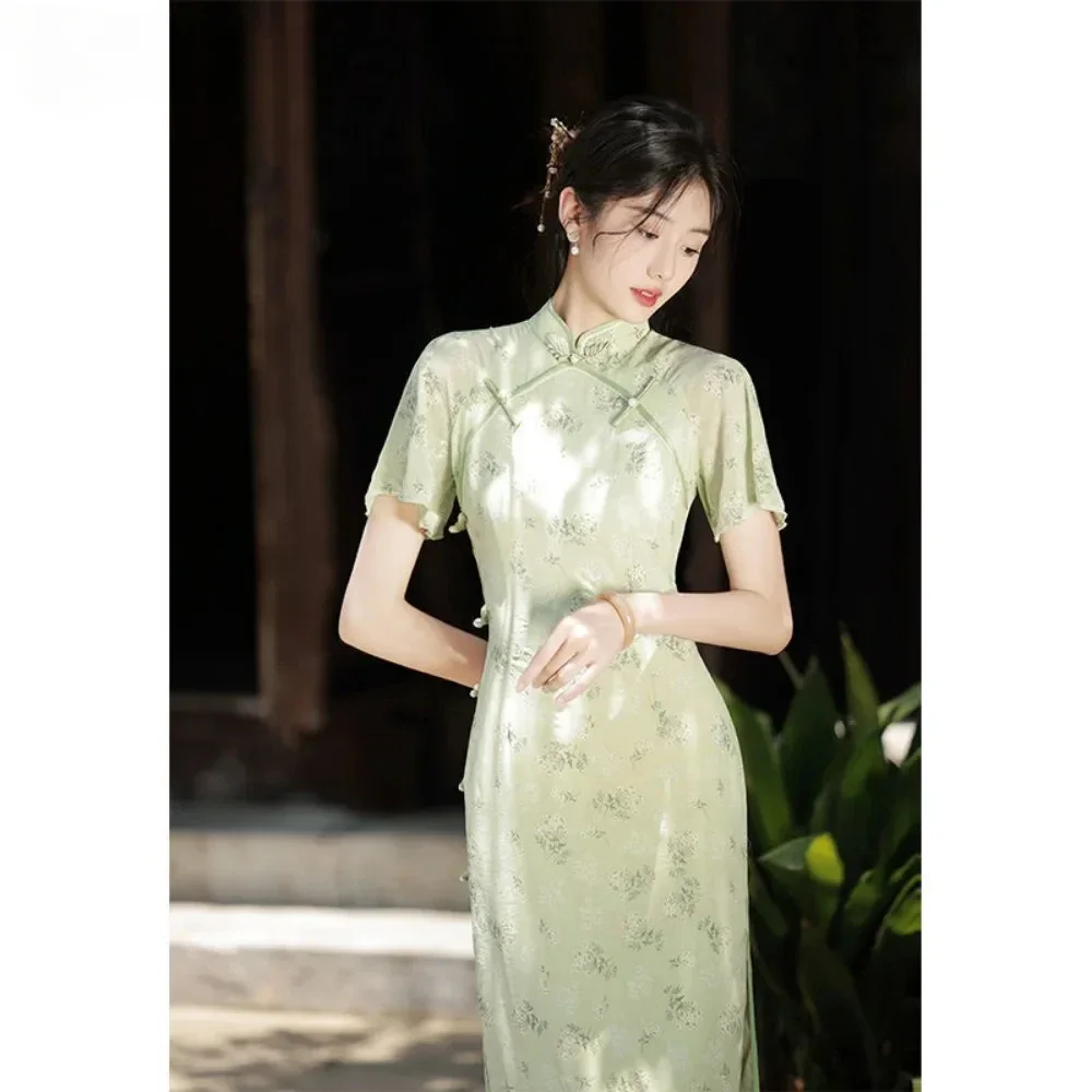 

2025 Classic Chinese Dress Woman Women Qipao Dress Retro New Chinese Style Cheongsam Improved Blue Young Girl Dress Summer