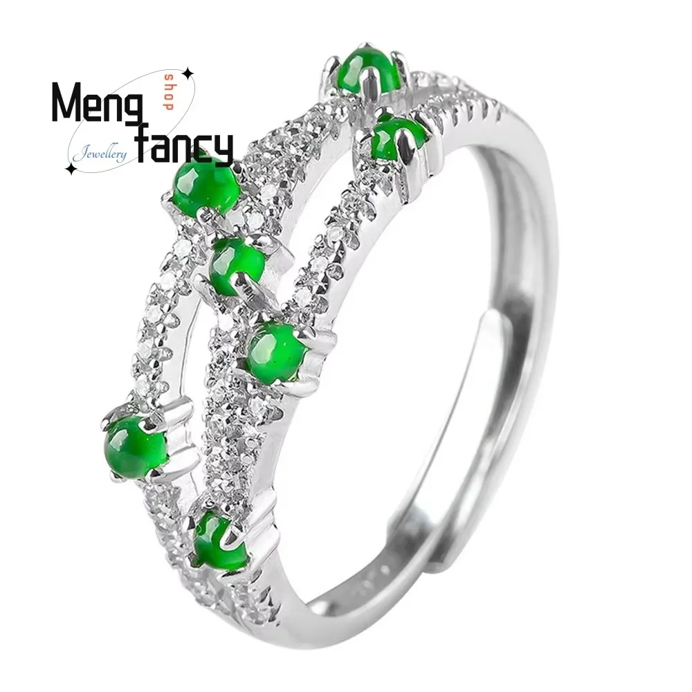 السلع الطبيعية A-السلع الجاديت يانغ الأخضر الدائري الجليد اليشم S925 الفضة البطانة قابل للتعديل أنيقة رائعة زوجين مجوهرات الأزياء الفاخرة #6