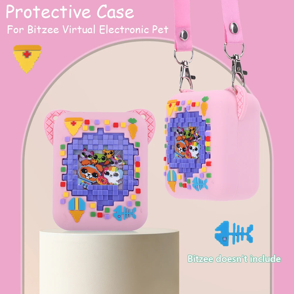 Silicone Protective Cover with Lanyard Protective Storage Holder Shockproof 3D Food Print for Bitzee Interactive  Digital Pet