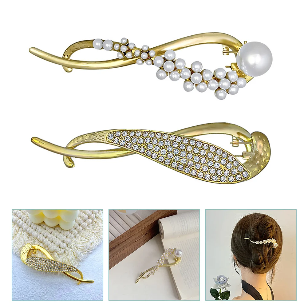 

2pcs Rhinestone Claw Clips Pearls Ponytail Holders Hair Clamp For Thick Thin Curly Straight Hair Women Party Banquet Decoration
