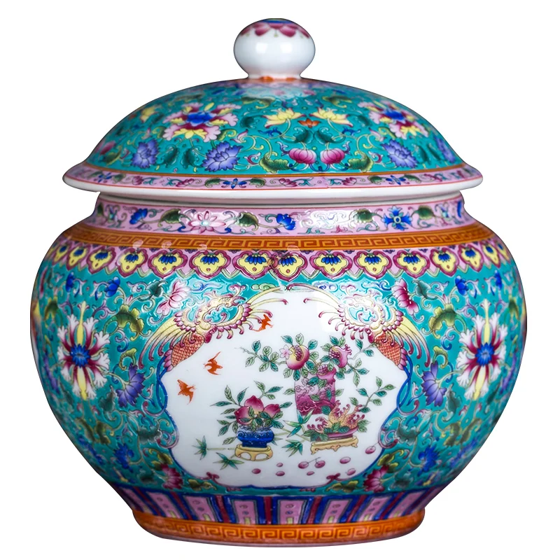 

Jingdezhen Ceramic New Chinese Enamel Tea Pot Household Teahouse Tea Jar Storage Tank