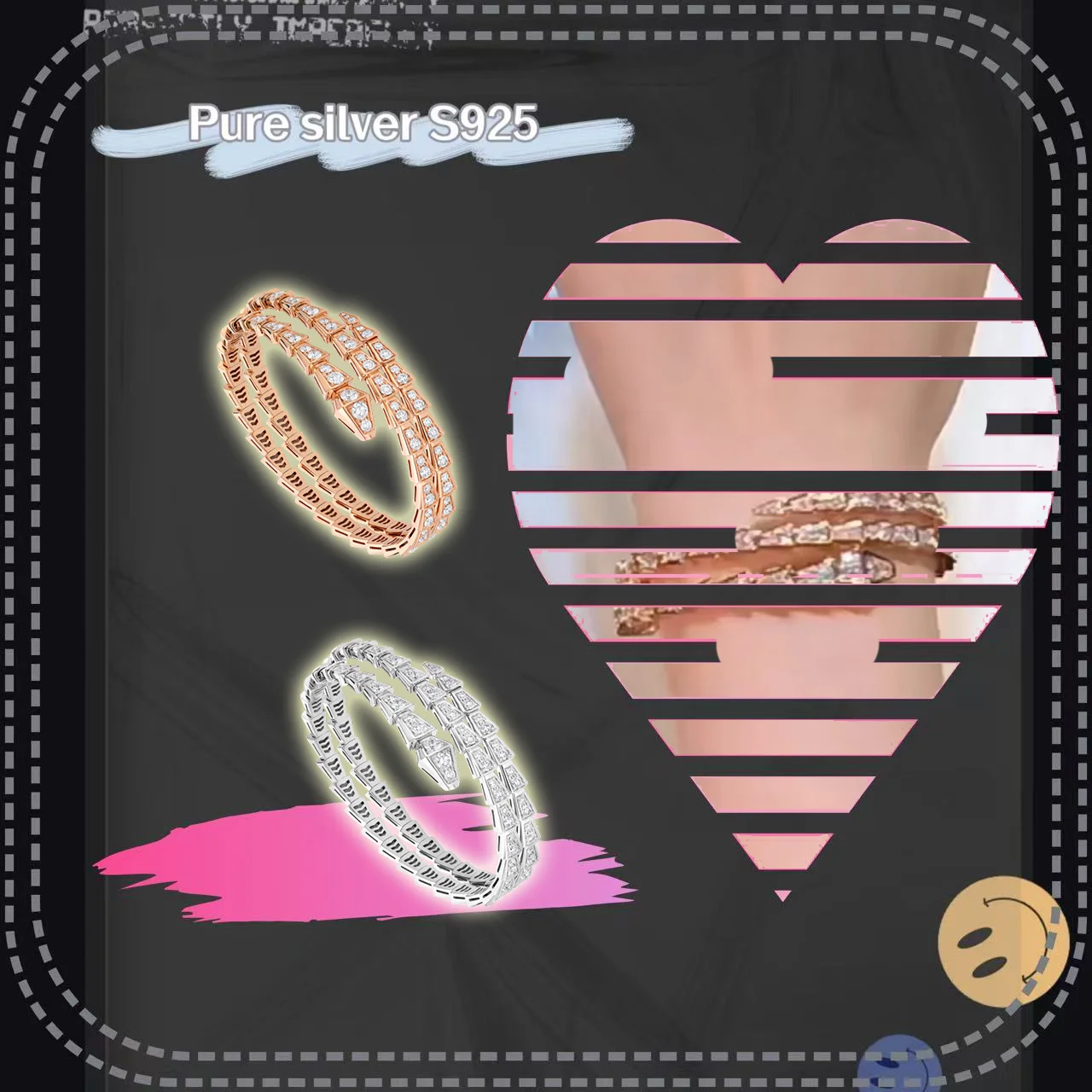

Solid silver S925 women's jewelry multi circle snake shaped sparkling wristband design for wearing on dating occasions