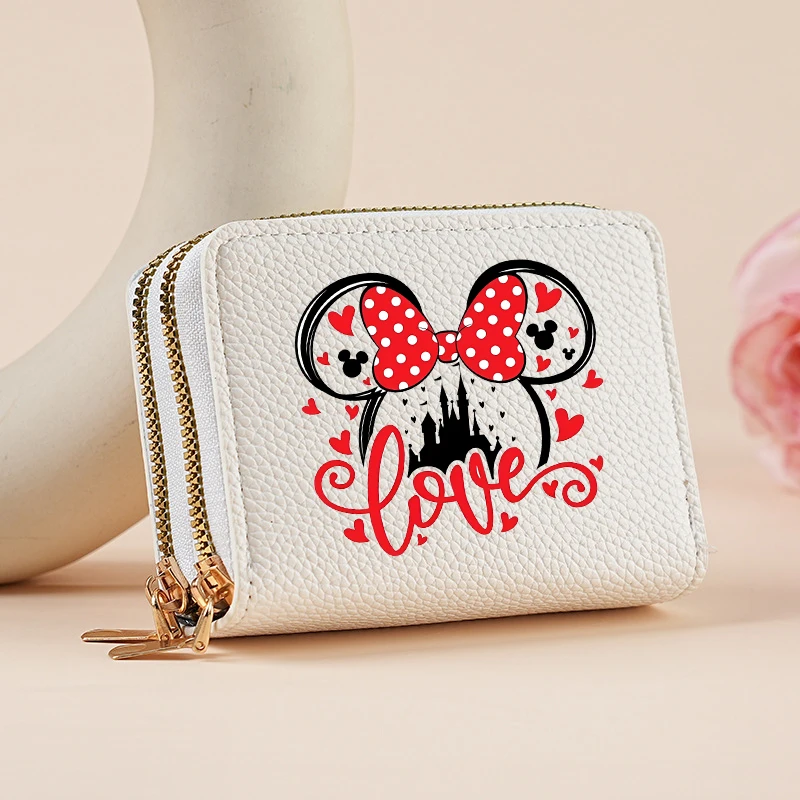 

Женский кошелек для кредитных карт с Микки и Минни, модный кошелек с двойной молнией и множеством отделений для карт и монет для женщин