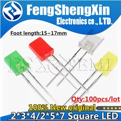 100PCS 2*3*4mm 2*5*7mm Square DIP LED 2x5x7  2x3x4 Red Yellow Green Blue high bright quality bead light emitting diode