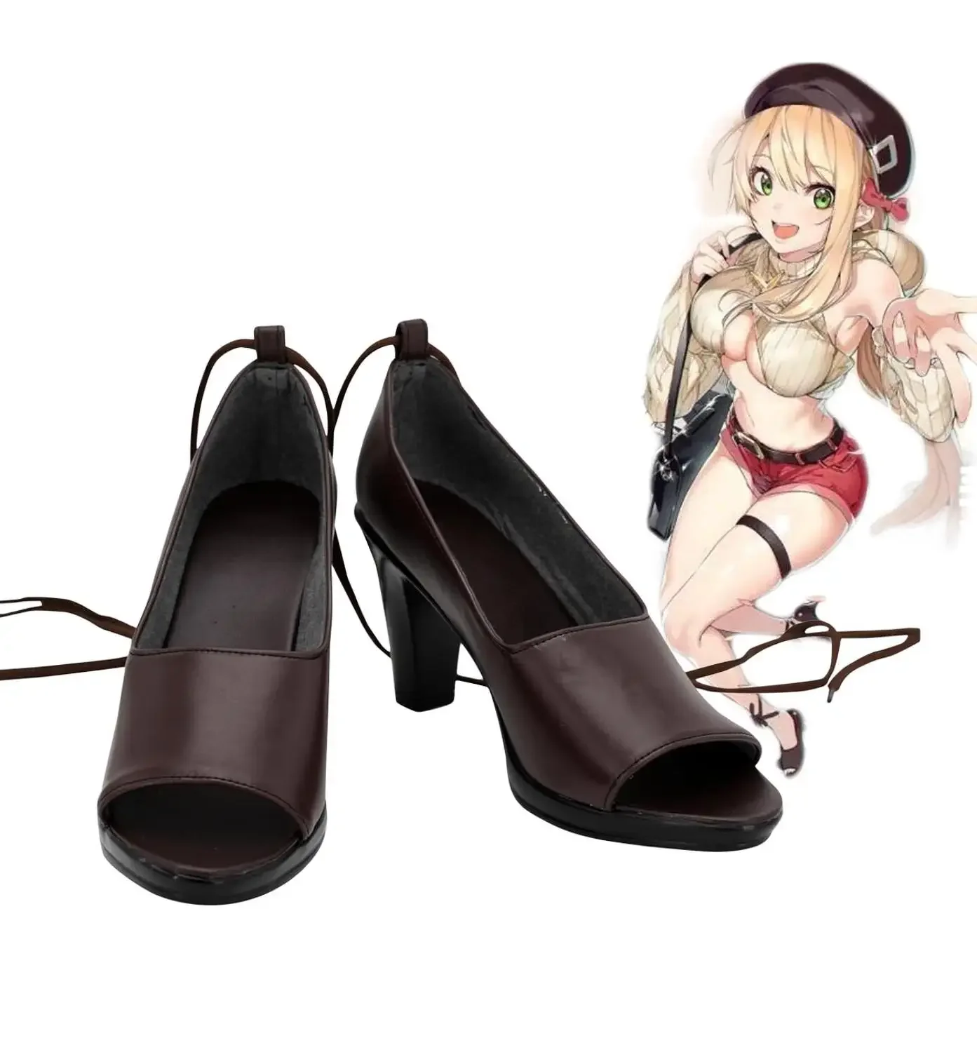 

Azur Lane HMS Fiji Cosplay Shoes Brown High Heel Sandals Custom Made