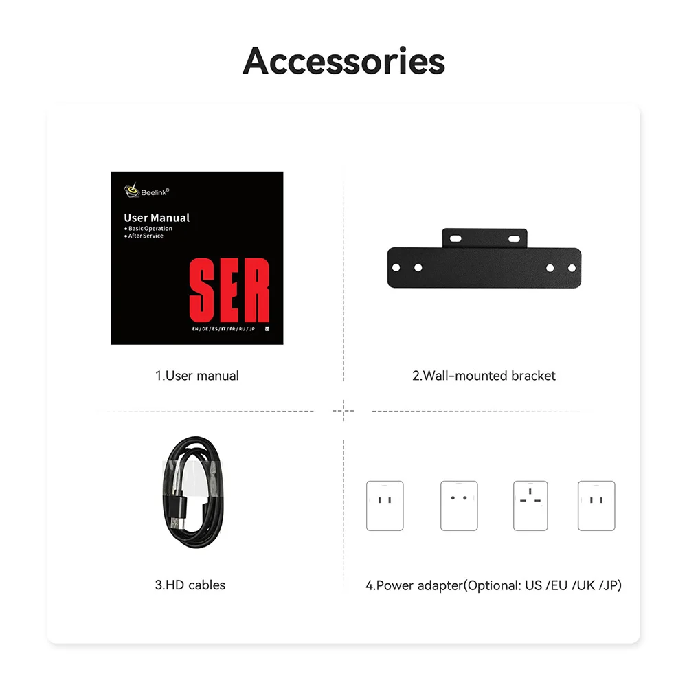 Beelink SER5 5700U Mini PC AMD Ryzen 5 SER5MAX 5800H DDR4 16GB 32GB SSD 500GB Suporte WiFi6 BT5.2 4K Dual HD 1000M Desktop