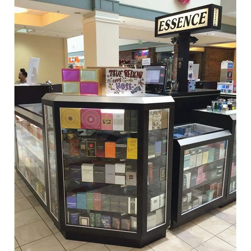 Aangepaste, Moderne Winkelcentrum Parfum Booth Display Kiosk Parfum Winkel Showcase Met Led Verlichting