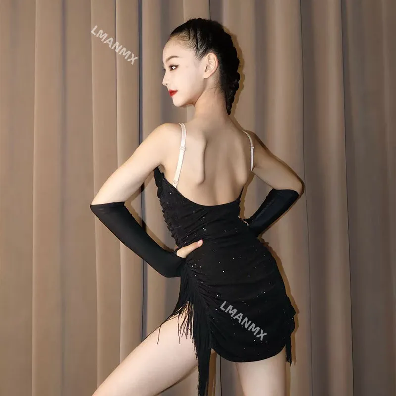 Abito da ballo latino per ragazze 2025 Autunno e inverno Nuovo abito da pratica per bambini Set di gonne da ballo per prestazioni avanzate