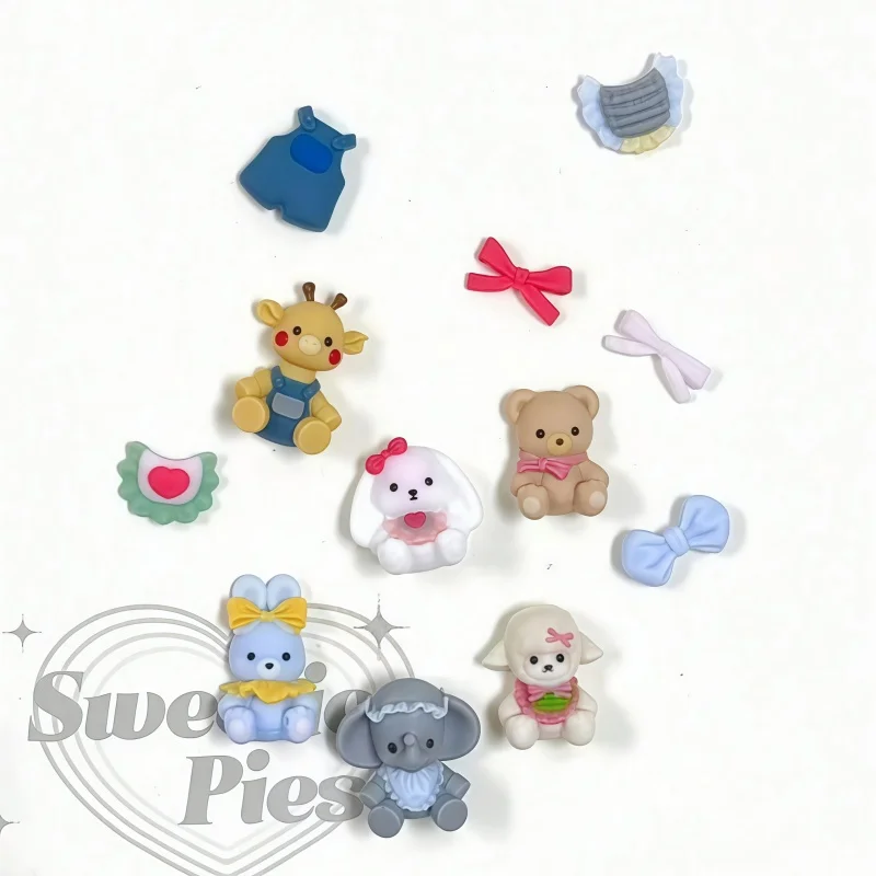 Cute Baby Animal Elephant Bear Rabbit Nail Silicone Mold, 3D Cartoon Doll Bow Apron Nail Charms Making Mold