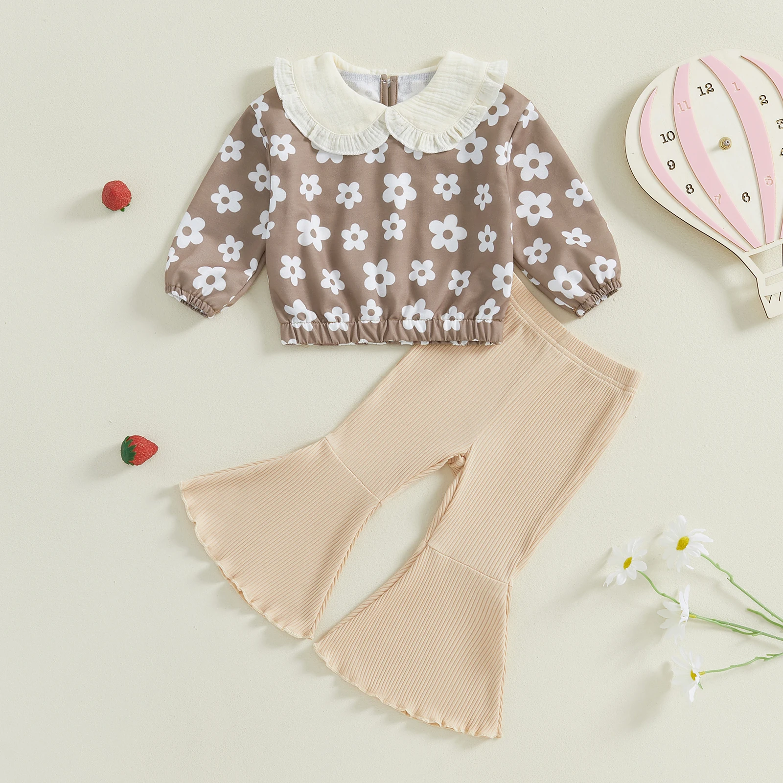 Tenues d'Automne pour Bébé Fille de 1 à 4 Ans, Sweat-Shirt à Manches sulfet Col Beurre Imprimé Harvey + Pantalon Évasé de Couleur Unie, Ensemble de Princesse