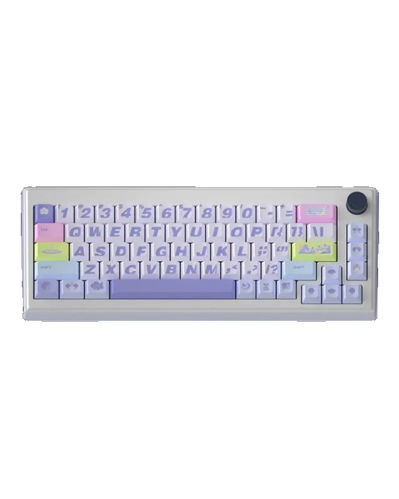 pastel purple pink yellow pbt dye sub keycaps full set oem profile for mechanical keyboards