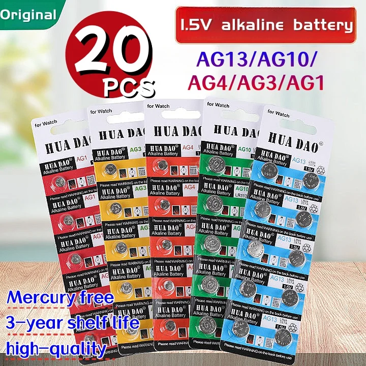 20PCS AG13 battery LR44 LR41 LR43 LR1130 Button Coin Cells AG13 AG10 AG1AG3 AG4 Alkaline Battery For Car Remote Watch ag13pilas