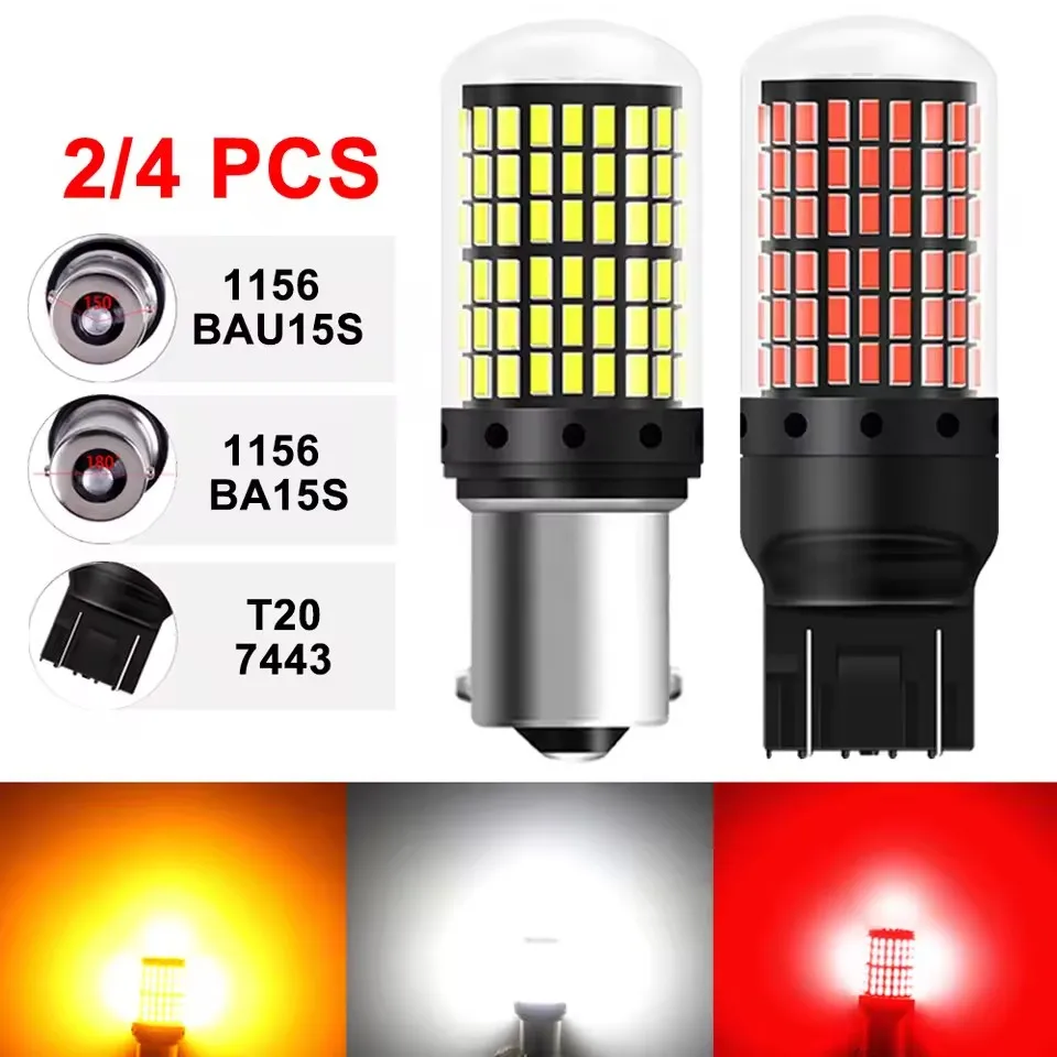 2 قطعة 1156 BA15S LED CANBUS 3014 144 SMD 1157 BAY15D P21/5W 7440 T20 7443 بدوره مصباح إشارة عكس أضواء مصباح مكبح 12 فولت الأبيض