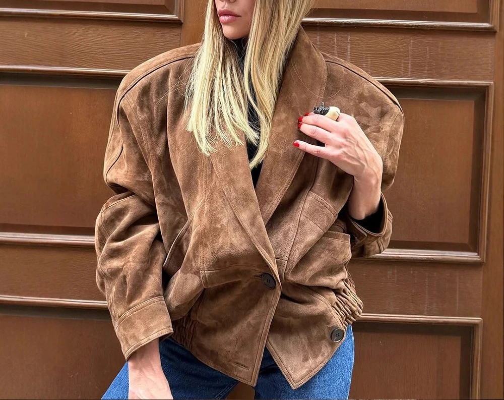 Vintage Maillard Slim Suede Long Sleeve Jacket Short Jacket Fall-Winter 2025 New Women's