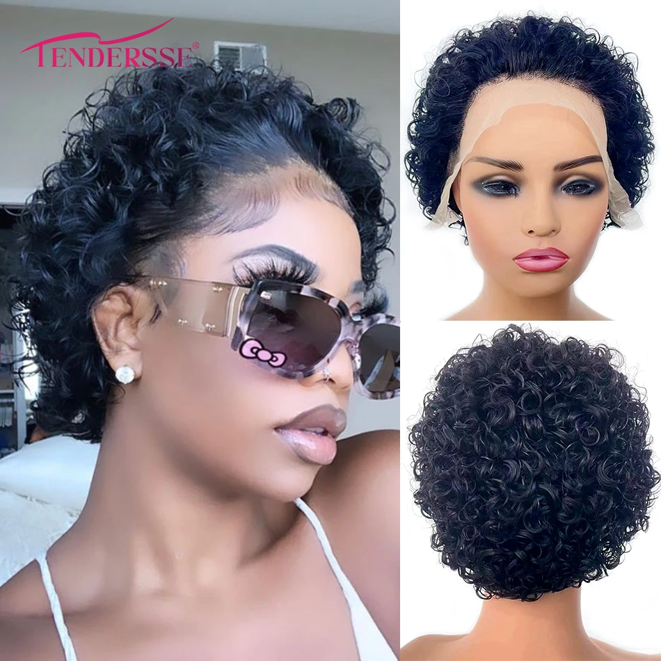 

Tendersse Brazilian Remy Hair Lace Front Pixie Cut Wig Short Curly Human Hair 13X4 HD Lace Front Wigs Plucked for Black Women