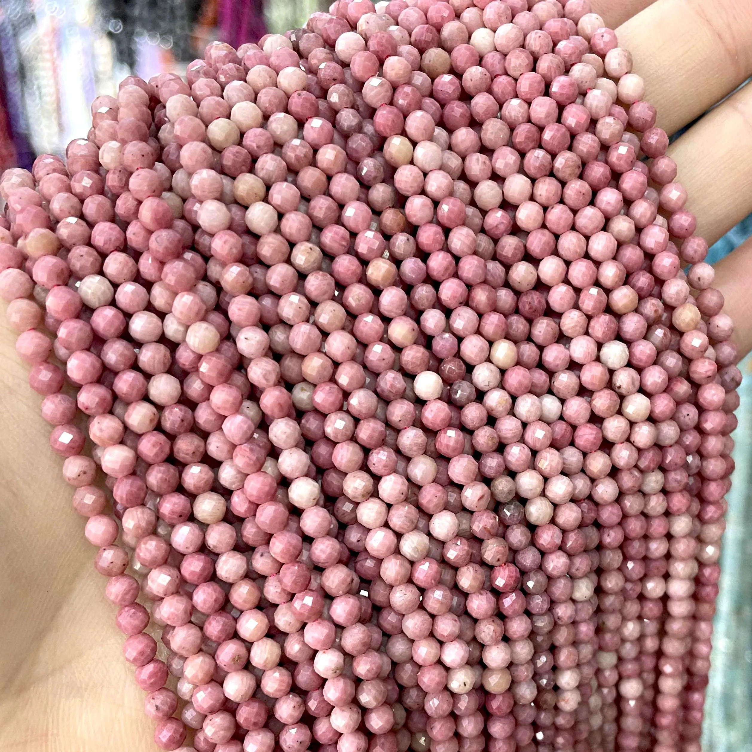 2 3 4 MM Natural Stone Faceted Rhodochrosite Small Loose Spacer Beads For Jewelry Making DIY Bracelet Earrings Accessories 15\'\'