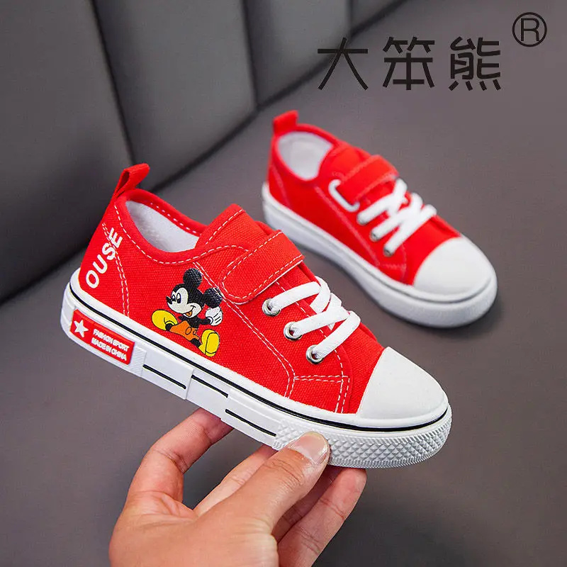 Spring Children\'s Canvas Shoes Mickey Mouse Boys And Girls\' Versatile Middle And Large Children\'s Biscuit Bottom Student Leisure