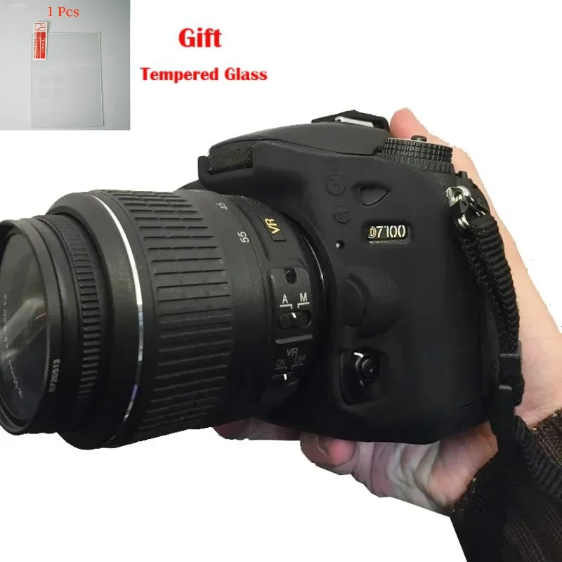 

Silicone Case soft Skin Cover For Nikon D7200 D7100 Rubber Camera Body + Tempered Glass LCD Protective Film