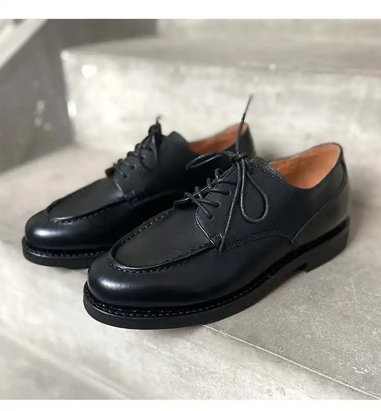 Goodyear-Welding Retro Classic Derby Round Toe Leather Shoes Formal Casual Business Men's Genuine Leather Shoes