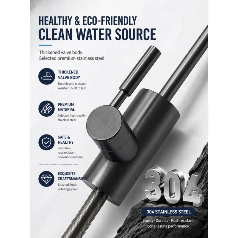 SUS304 RO Water Purifier Faucet Lead Free Gooseneck Drinking Tap Kitchen Sink with 1/4 1/2 Adapter