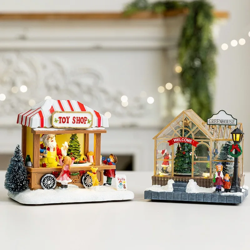 LED Christmas Music Popcorn House Xmas Decoration Scene Village Rotating Statue Christmas Home Desktop Decor Christmas Kid Gift
