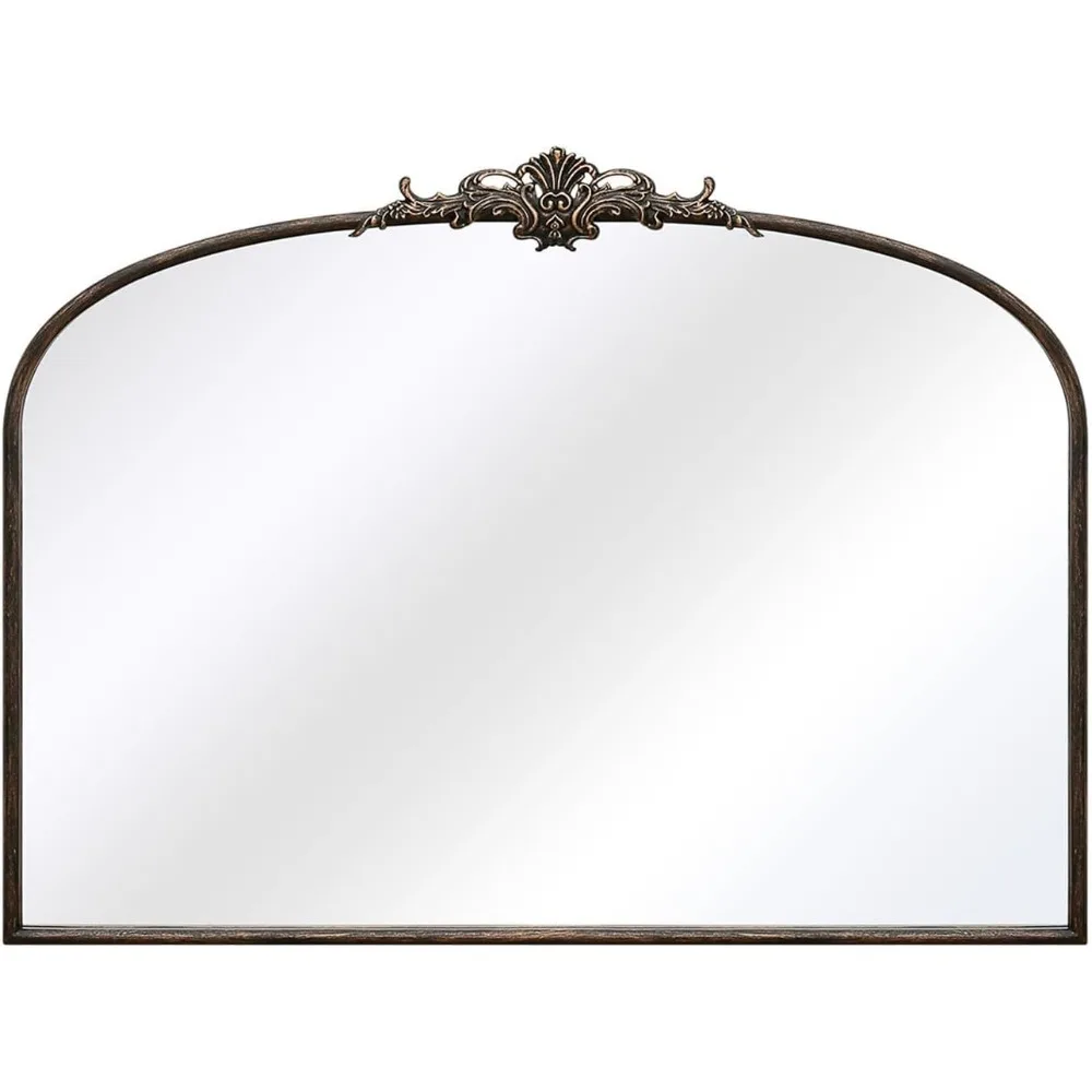 Large Arched Mirror, 40x30 Inches Black Traditional Vintage Ornate Baroque Mirror Antique Style Wall Mounted Mirrors