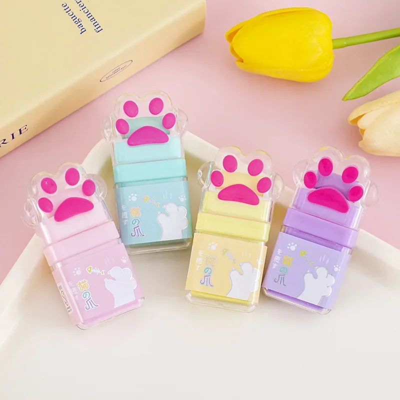 Kawaii Cat Paw Pencil Eraser cute Cartoon Roller Rubber Student Exam Eraser Writing Correction tools School Supplies Stationery