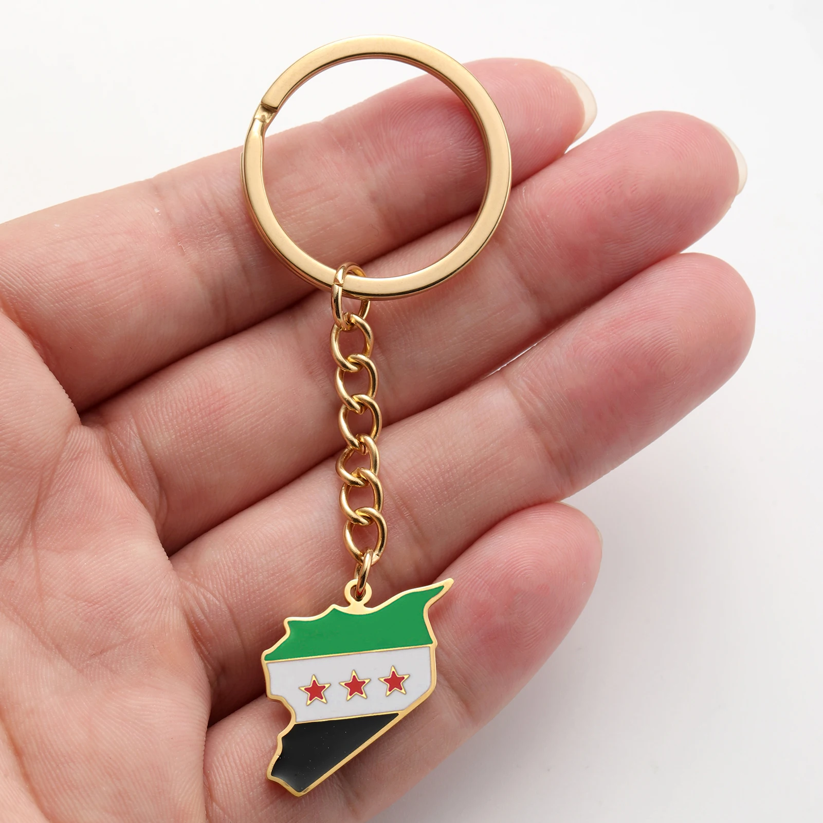 LIKGREAT Syria Map Flag Keychain Stainless Steel Syrians Map Shape Key Ring Bag Car Charm Jewelry Anniversary Gift Wholesale