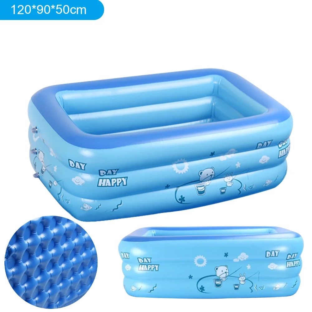 Inflatable Kid Paddling Pool Indoor Outdoor Rectangle Kids Swimming Pools Toddler Water Game Play Center 3 Rings Cartoon Printed
