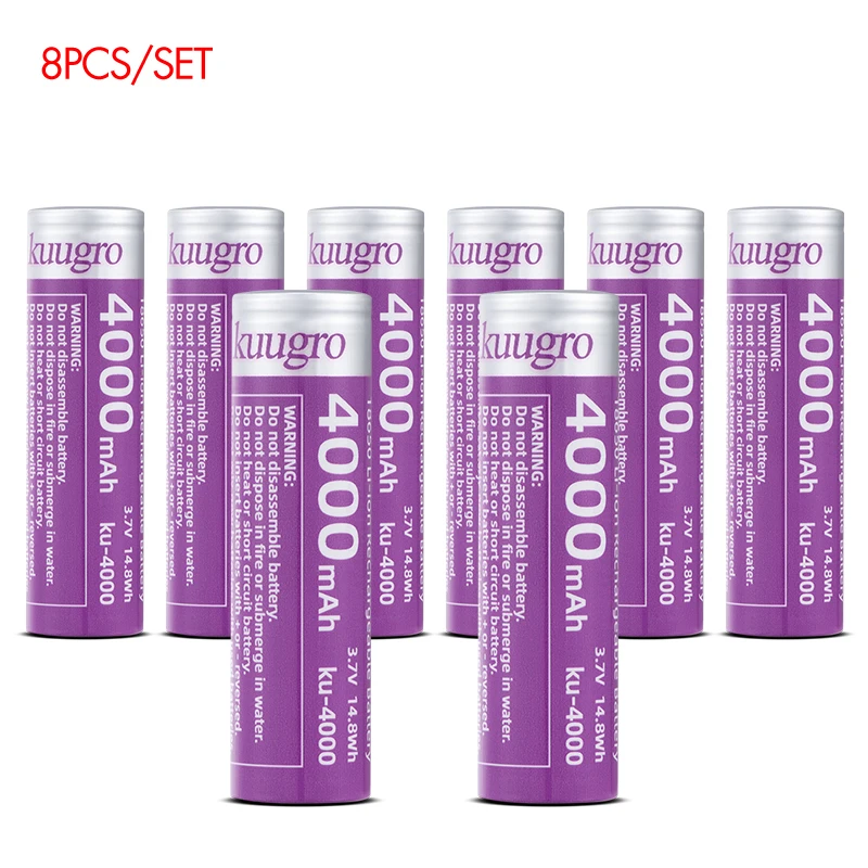 Kuugro Ku-4000 Hochleistungs-18650-Akku 4000mAh 3,7V 12A Entladbar Wiederaufladbare Batterien für Taschenlampen