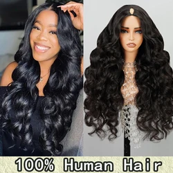 Getarme V Part Wig - Body Wave Hair Black Full Machine Made V Part 100% Human Hair 8-24 Inch V Shape Wig Clip in Half Wigs