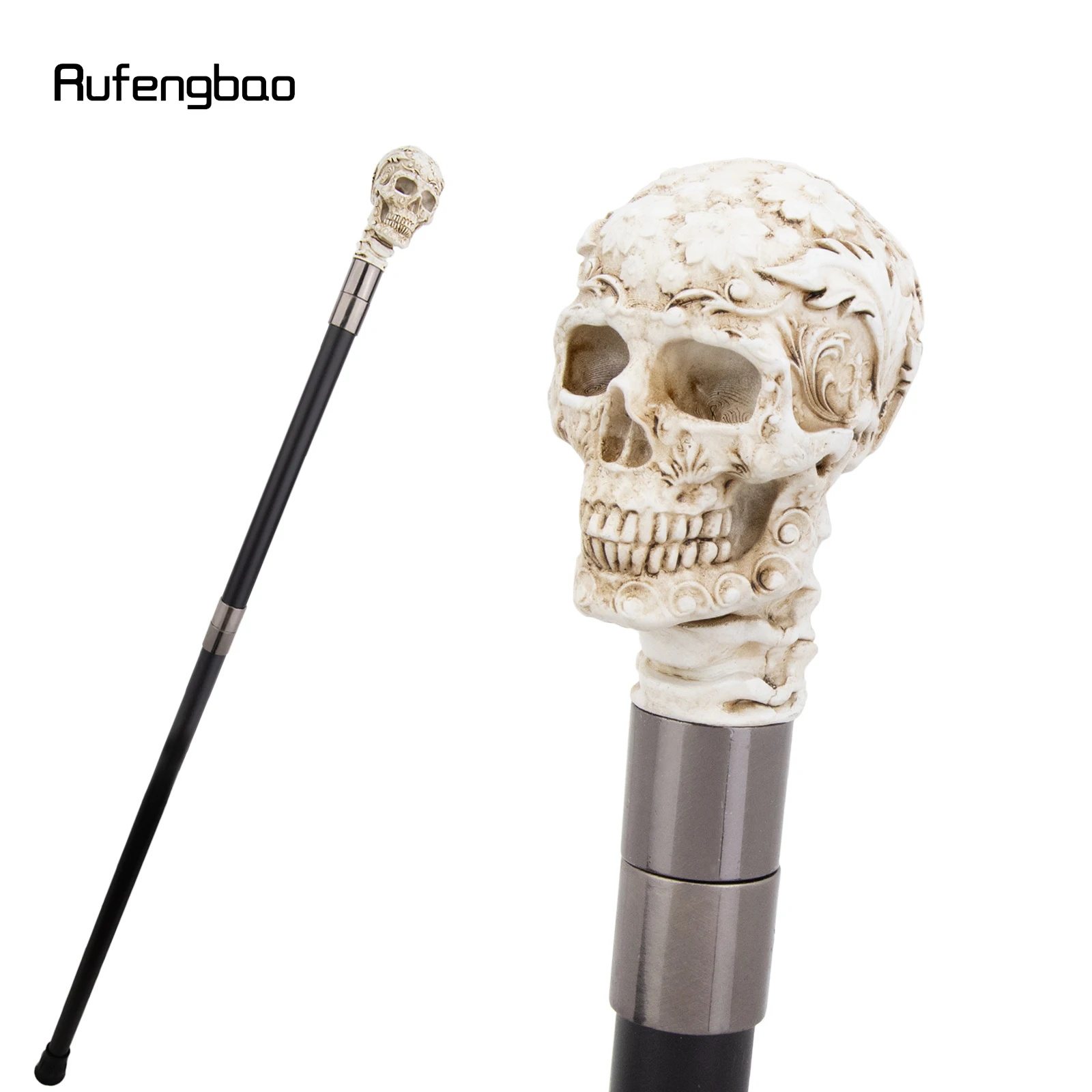 الأبيض الراتنج روز زهرة الجمجمة رئيس قصب الزخرفية Cospaly قصب هالوين الصولجان العصا Crosier أداء المرحلة قصب 94 سنتيمتر