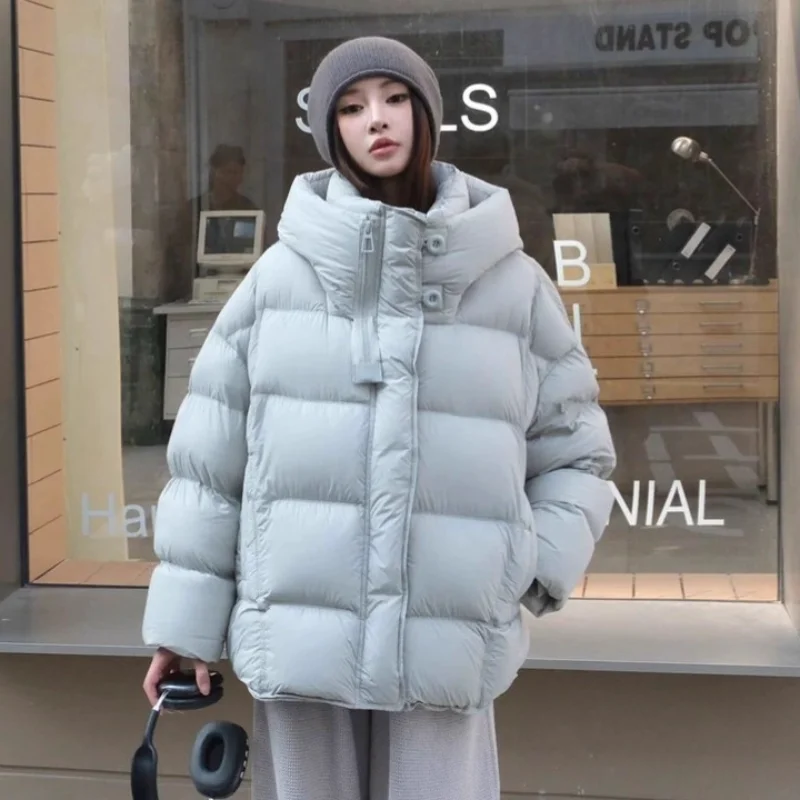 여성용 푹신한 퍼퍼 후드 다운 재킷 2025 겨울 신상 두꺼운 방한 따뜻한 코트 트렌디