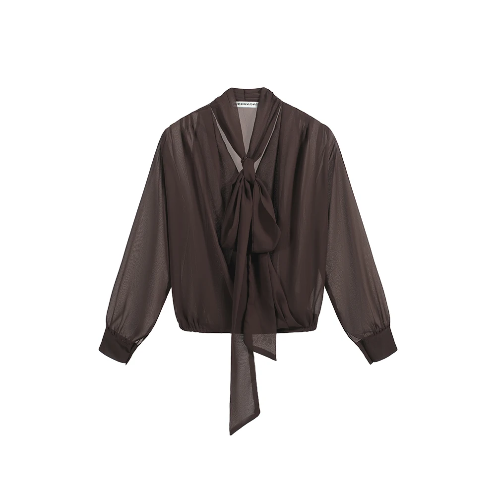 Damen Vintage-Chiffon-Bluse, lässiges Arbeitsoberteil, elegantes, lockeres Chiffon-Business-Hemd mit Schleife